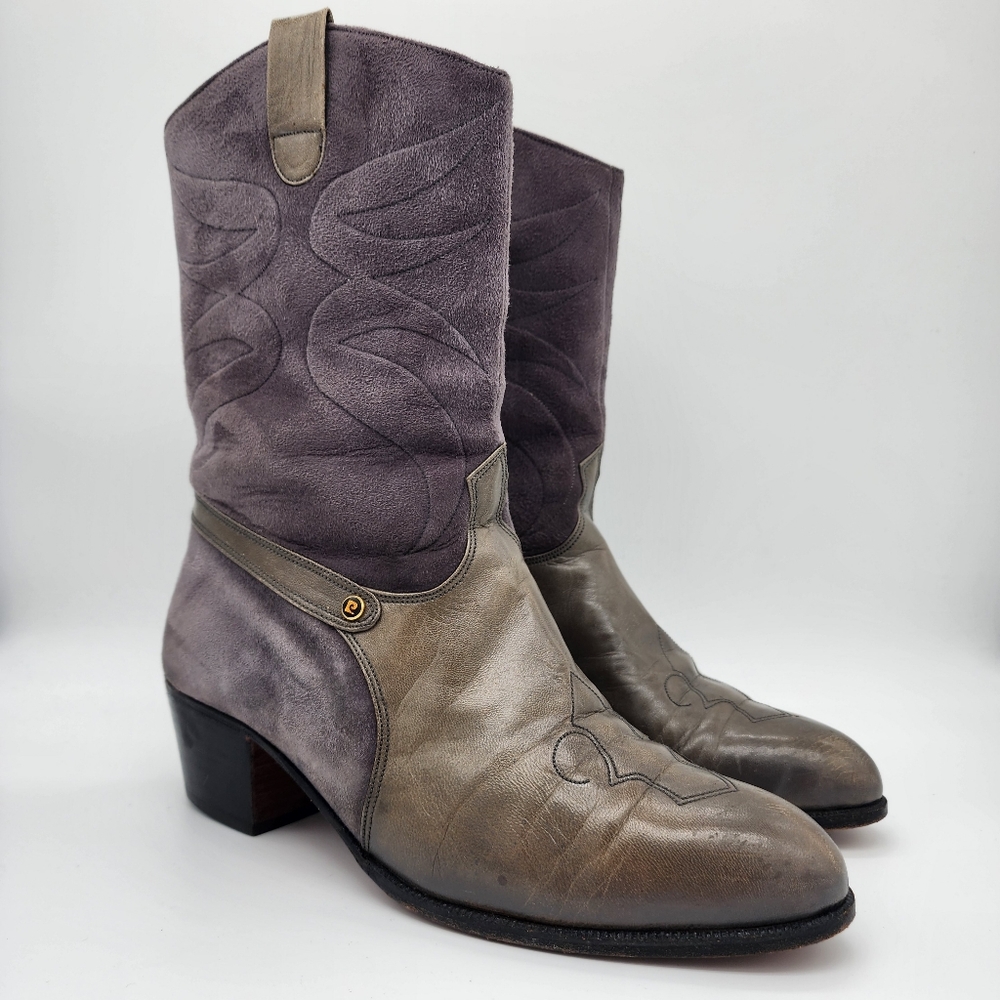 Pierre Cardin 80's Vintage Western Style Leather Boots Two Tone Size 9 - Picture 16 of 16